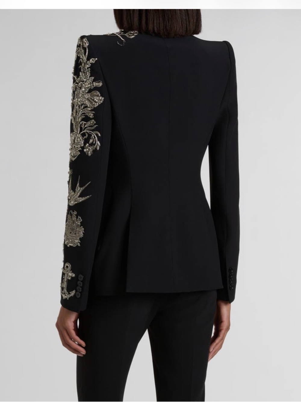Alexander McQueen tattoo embroidery peak shoulder crepe blazer - Picture 2 of 4